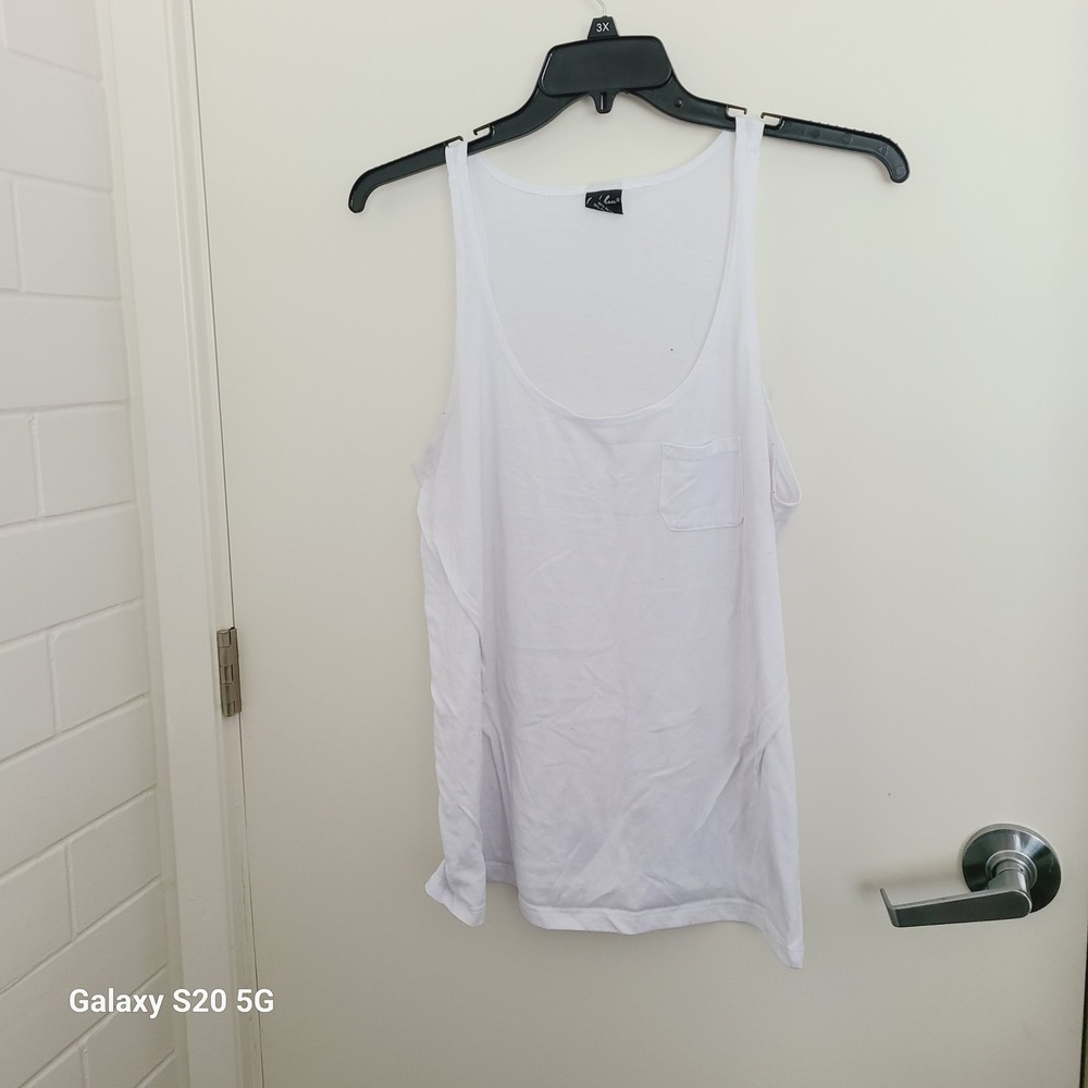 Wuhou White Tank Top XXL Sleeveless Casual Pocket Basic Summer Layering‎